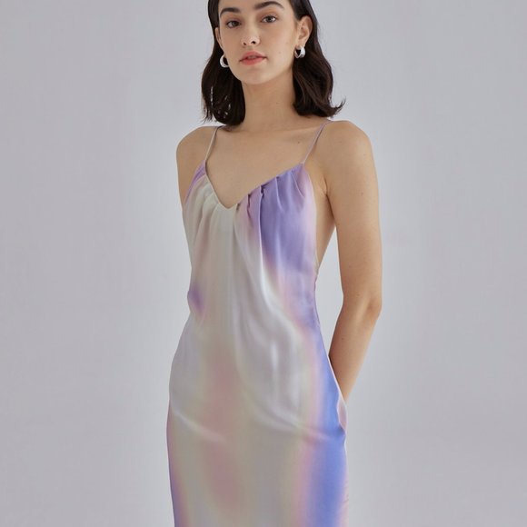 Blue Aura Midi Silk Slip Dress - Purple Wave - Picture 3 of 5
